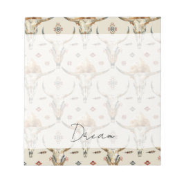 ブラウンクリームトライバル先住民羽毛スカル ノートパッド