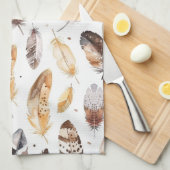 ブラウンクリームトライバル先住民羽毛 キッチンタオル (四つ折り)