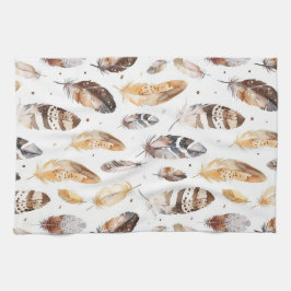 ブラウンクリームトライバル先住民羽毛 キッチンタオル