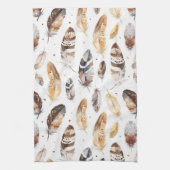 ブラウンクリームトライバル先住民羽毛 キッチンタオル (縦)