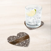 ブラウンクリームハートリボン ブライダルシャワー ペーパーコースター (インサイチュ)