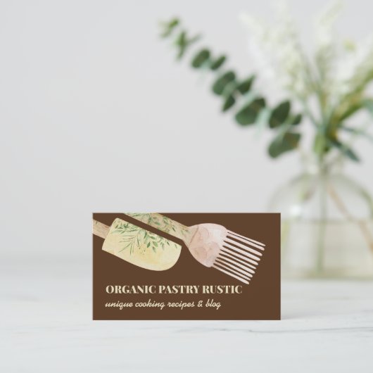 ブラウンクリームパステルイラストレーションペストリーベーカリー 名刺 (スタンド正面)