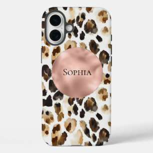 ブラウンクリームヒョウ動物バラ金ゴールドグラム iPhone 16 PLUSケース