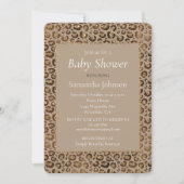 ブラウンクリームヒョウ印刷アニマルプリントグリッター 招待状 (正面)
