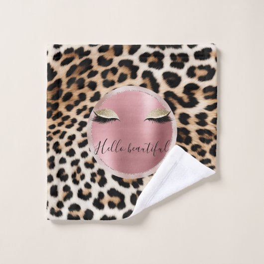 ブラウンクリームヒョウ金ゴールドグリッター目 ウォッシュタオル (ウォッシュタオル)