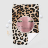 ブラウンクリームヒョウ金ゴールドグリッター目 ゴルフタオル (インサイチュ)