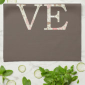 ブラウンクリームピンクラブバタフライフローラ キッチンタオル (折り畳み)