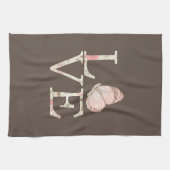 ブラウンクリームピンクラブバタフライフローラ キッチンタオル (横)