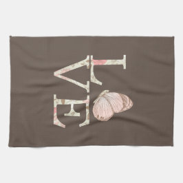 ブラウンクリームピンクラブバタフライフローラ キッチンタオル