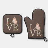 ブラウンクリームピンクラブバタフライフローラ 鍋つかみ&鍋敷きセット (正面)