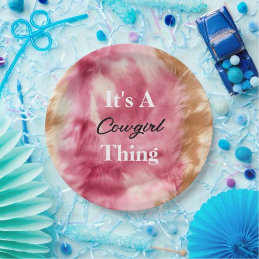 ブラウンクリームピンク女性のカーボーイ引用文 ペーパープレート (パーティー)