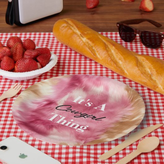 ブラウンクリームピンク女性のカーボーイ引用文 ペーパープレート (ピクニック)