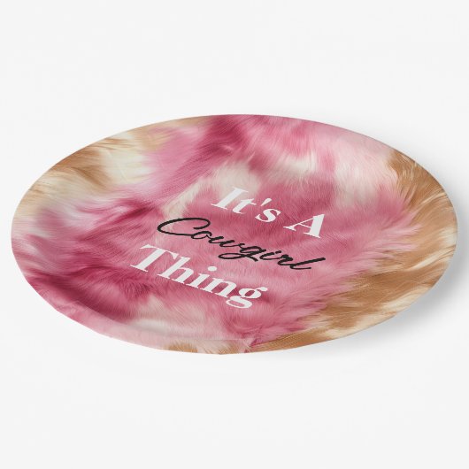 ブラウンクリームピンク女性のカーボーイ引用文 ペーパープレート (アングル)