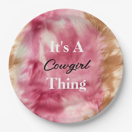 ブラウンクリームピンク女性のカーボーイ引用文 ペーパープレート (正面)