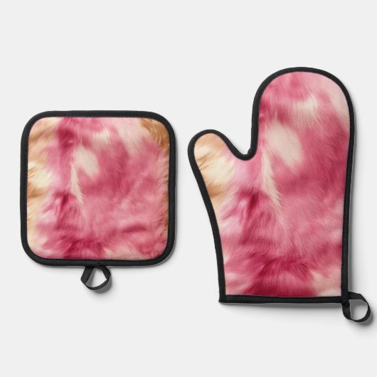 ブラウンクリームピンク女性のカーボーイ牛革 鍋つかみ&鍋敷きセット (正面)