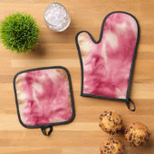 ブラウンクリームピンク女性のカーボーイ牛革 鍋つかみ&鍋敷きセット (トップダウン)