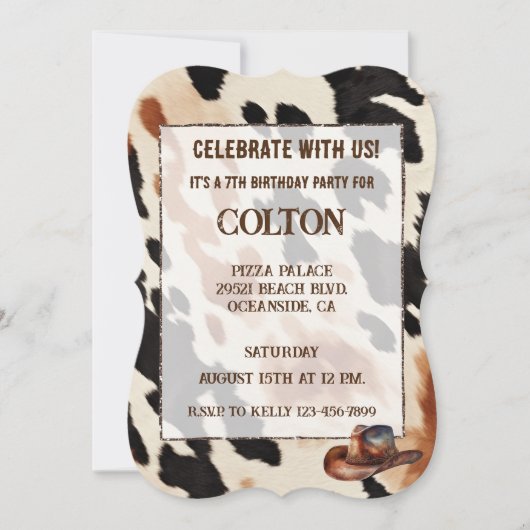 ブラウンクリームブラックウエスタンコウィド 招待状 (正面)