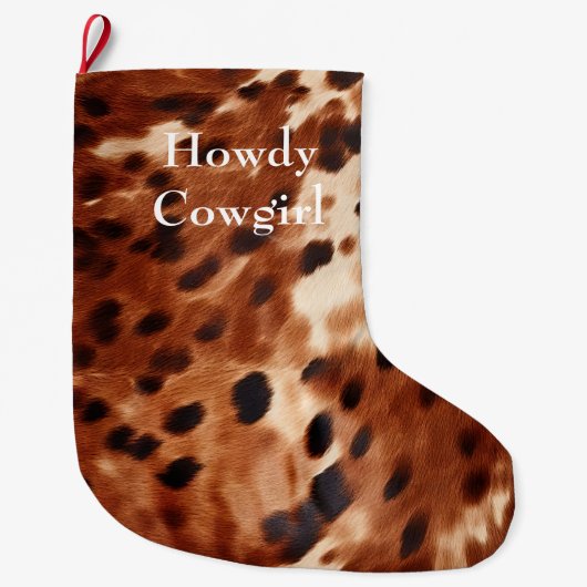 ブラウンクリームブラックコウィド ラージクリスマスストッキング (正面)