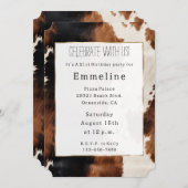 ブラウンクリームブラックサウスウエストカウボーイ女性のカーボーイ牛革 招待状 (正面/裏面)