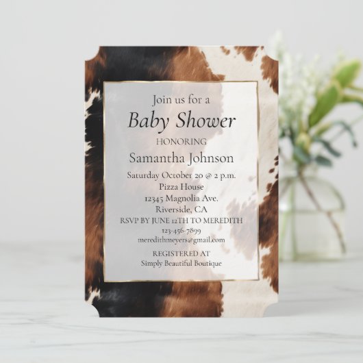 ブラウンクリームブラックサウスウエストカウボーイ女性のカーボーイ牛革 招待状 (スタンド正面)