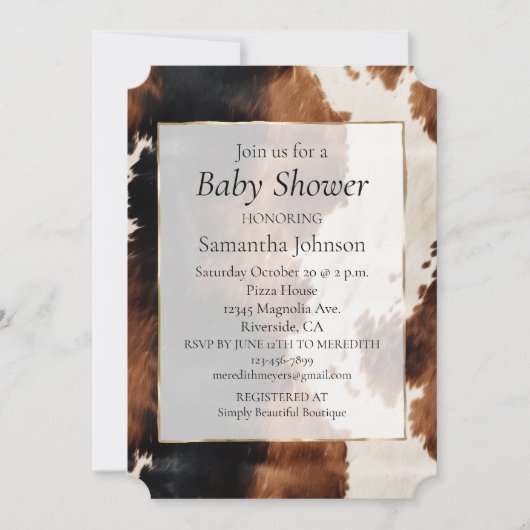 ブラウンクリームブラックサウスウエストカウボーイ女性のカーボーイ牛革 招待状 (正面)