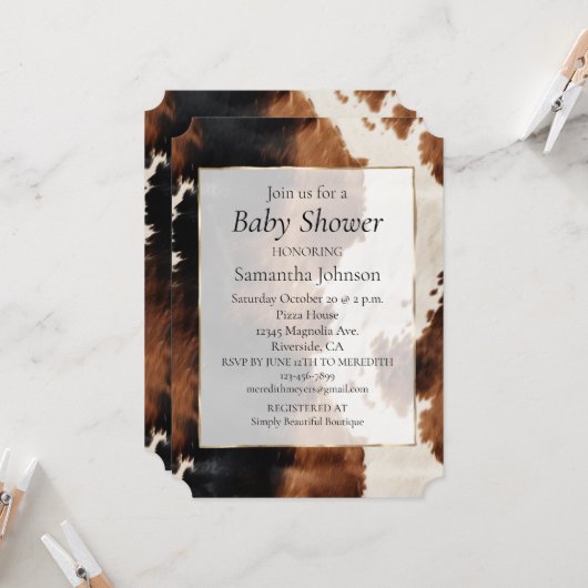 ブラウンクリームブラックサウスウエストカウボーイ女性のカーボーイ牛革 招待状 (正面/裏面インサイチュ)