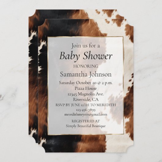 ブラウンクリームブラックサウスウエストカウボーイ女性のカーボーイ牛革 招待状 (正面/裏面)