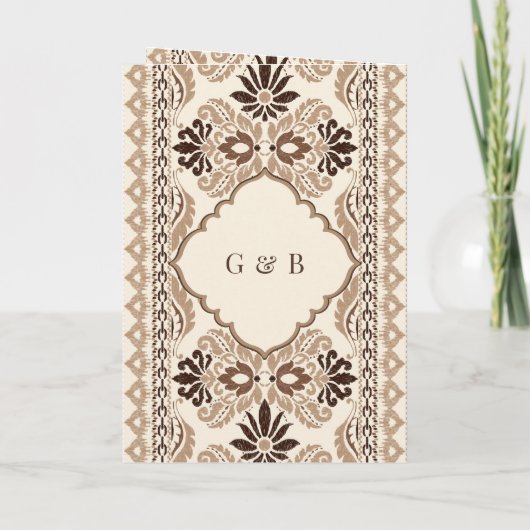 ブラウンクリームベージュイカットオールインワンシーク結婚ズ 招待状 (裏面)