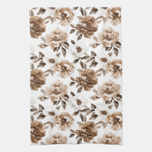 ブラウンクリームホワイトフラワークリスマス キッチンタオル (縦)