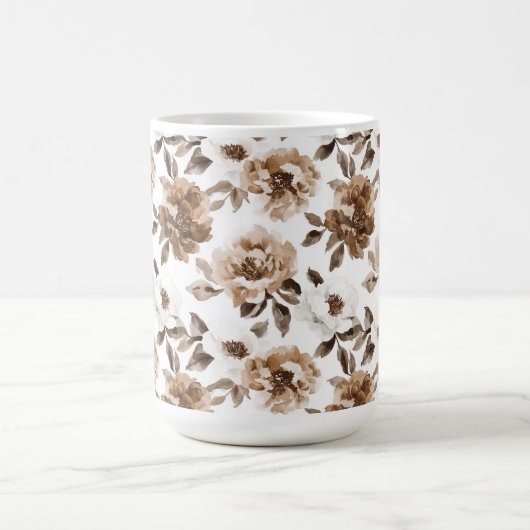 ブラウンクリームホワイトフラワークリスマス コーヒーマグカップ (中央)