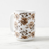 ブラウンクリームホワイトフラワークリスマス コーヒーマグカップ (正面左)