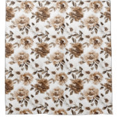 ブラウンクリームホワイトフラワークリスマス シャワーカーテン (正面)