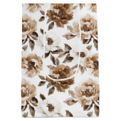 ブラウンクリームホワイトフラワーズ誕生日 ミディアムペーパーバッグ (裏面)