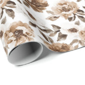 ブラウンクリームホワイトフラワーズ誕生日 ラッピングペーパー (ロールコーナー)