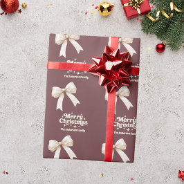 ブラウンクリームボウのレトロクリスマス ラッピングペーパー