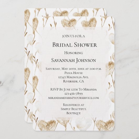 ブラウンクリームボホハートブライダルシャワー 招待状 (正面/裏面)