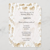 ブラウンクリームボホハート誕生日 招待状 (正面/裏面)