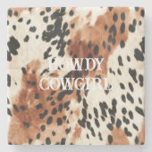 ブラウンクリーム動物の牛革 ストーンコースター (正面)