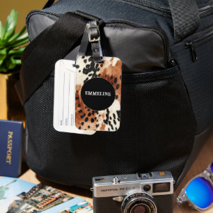 ブラウンクリーム動物の牛革 ラゲッジタグ