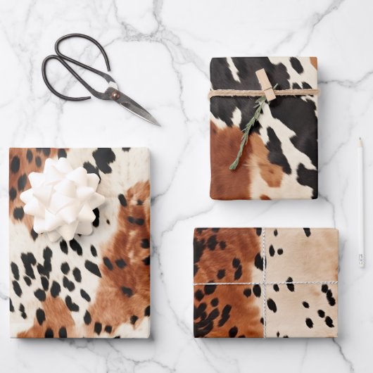 ブラウンクリーム動物の牛革 ラッピングペーパーシート (正面)
