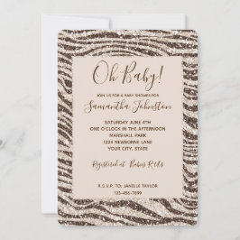 ブラウンクリーム赤面ゼブラグリッターベビーシャワー 招待状