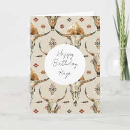 ブラウンクリーム トライバル ネイティブ フェザー 誕生日 カード