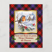 ブラウンクレスト&タータンチェック(ロビン付パーソナライズされた) シーズンポストカード (正面)