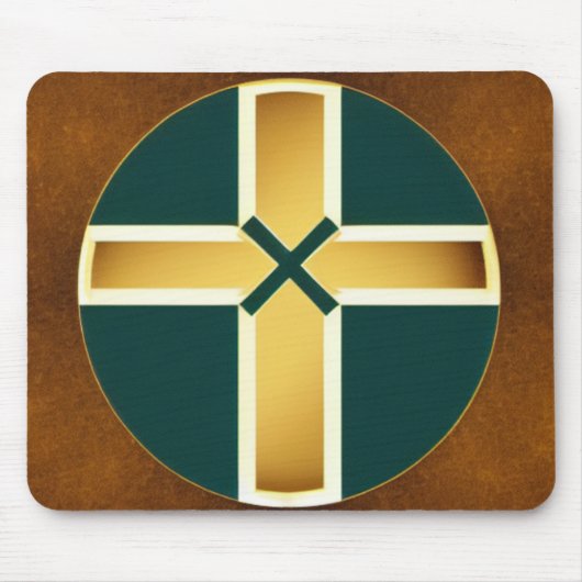 ブラウンクロスとティール（緑がかった色）背景マウスパッド マウスパッド (正面)