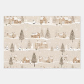 ブラウンク素朴リスマスウィンタービレッジ ラッピングペーパーシート (正面2)