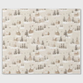 ブラウンク素朴リスマスウィンタービレッジ ラッピングペーパー (フラット)