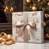 ブラウンク素朴リスマスウィンタービレッジ ラッピングペーパー