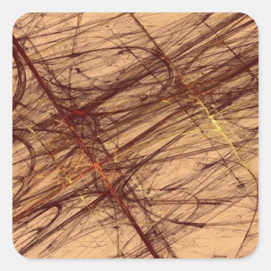 ブラウングランジ抽象芸術フラクタル正方形ステッカー スクエアシール (正面)