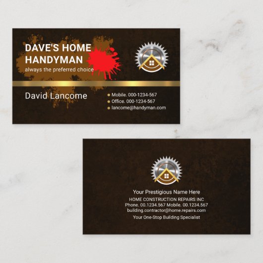 ブラウングランジ絵を描（ばちゃばちゃ）跳ねる金ゴールドハンマー 名刺 (正面/裏面)