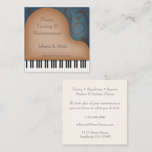 ブラウングランドピアノの思い出に残る音楽業界 スクエア名刺 (正面/裏面)
